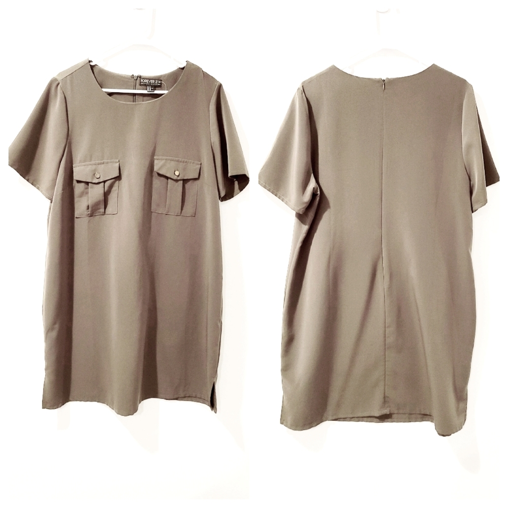 Forever 21 Plus Size Pocket Shift Dress Olive Green Sz 1X